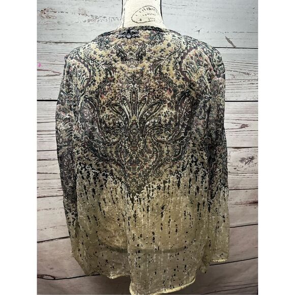 a.n.a Paisley Print Long Sleeve Semi Sheer Boho Blouse Top XL - Picture 2 of 4